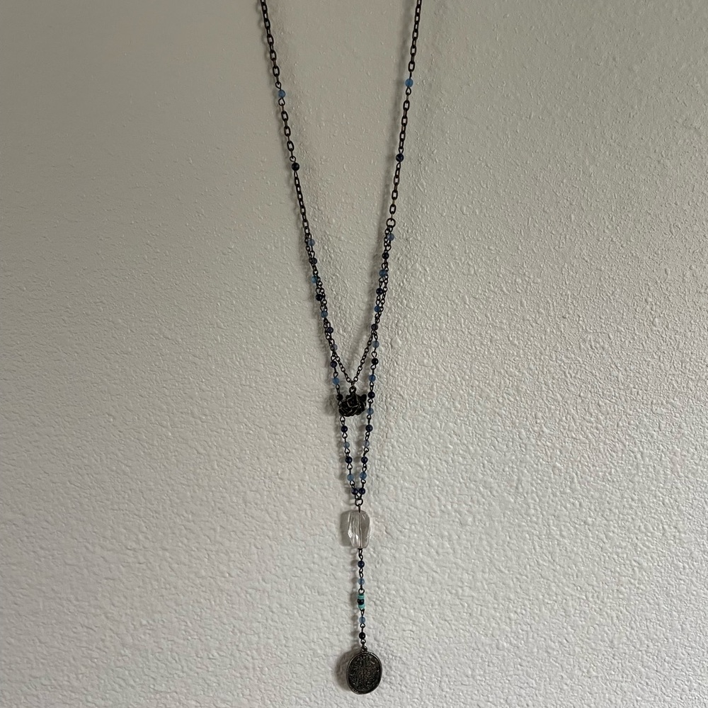 Boho Layered Necklace - blue beading detail